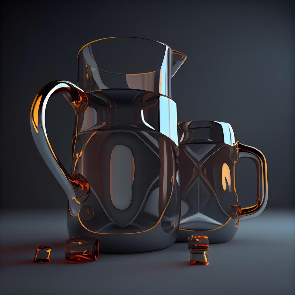 Jug and glasses on the dark background. 3D illustration., Image photo