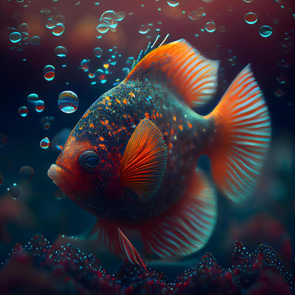 Discus fish in aquarium. 3D illustration. Underwater world., Image photo