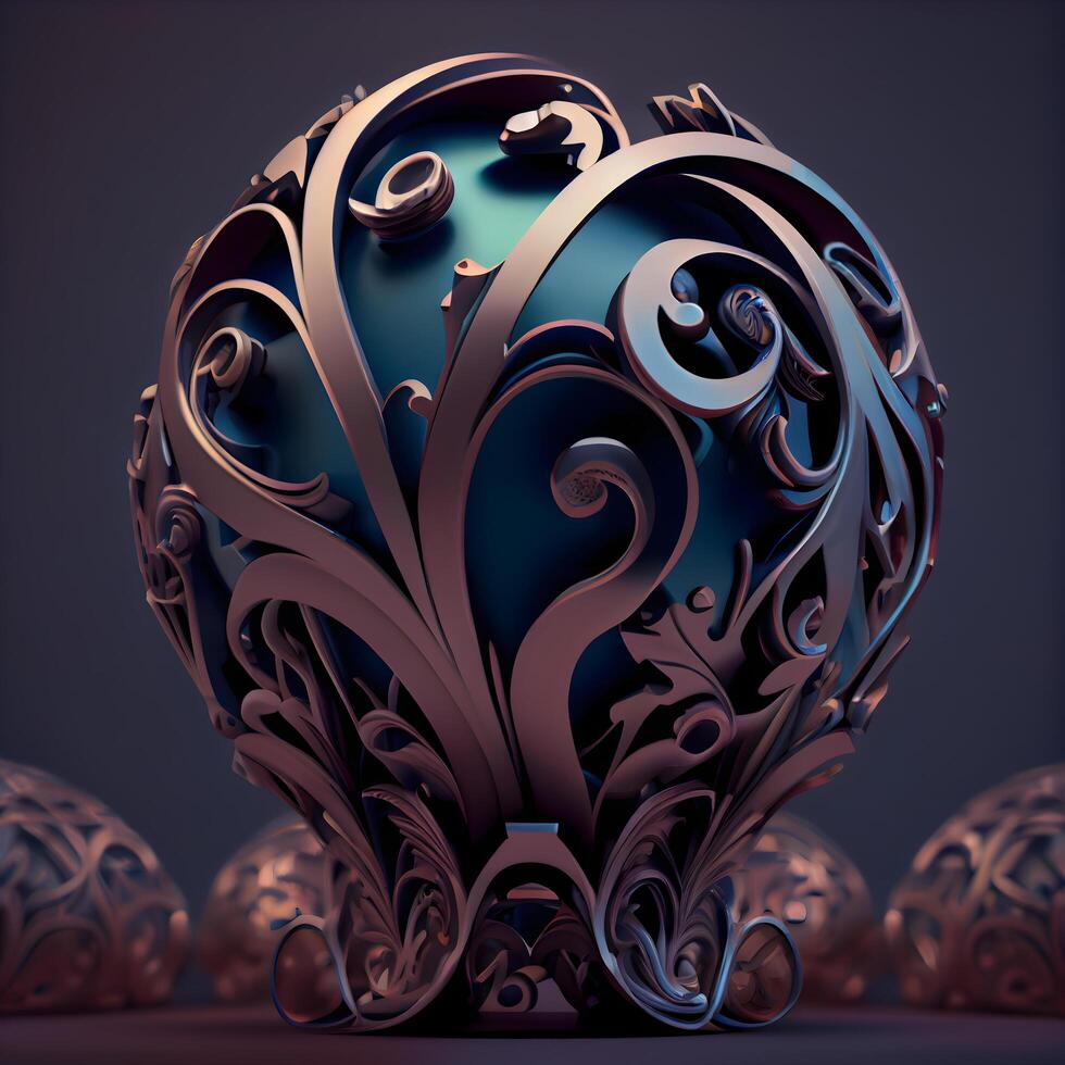 3D illustration of a beautiful ornamental heart on a dark background, Image photo