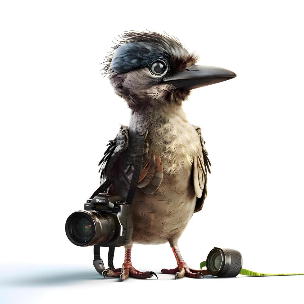 3d rendered illustration of a cute baby vulture with a camera, Image photo