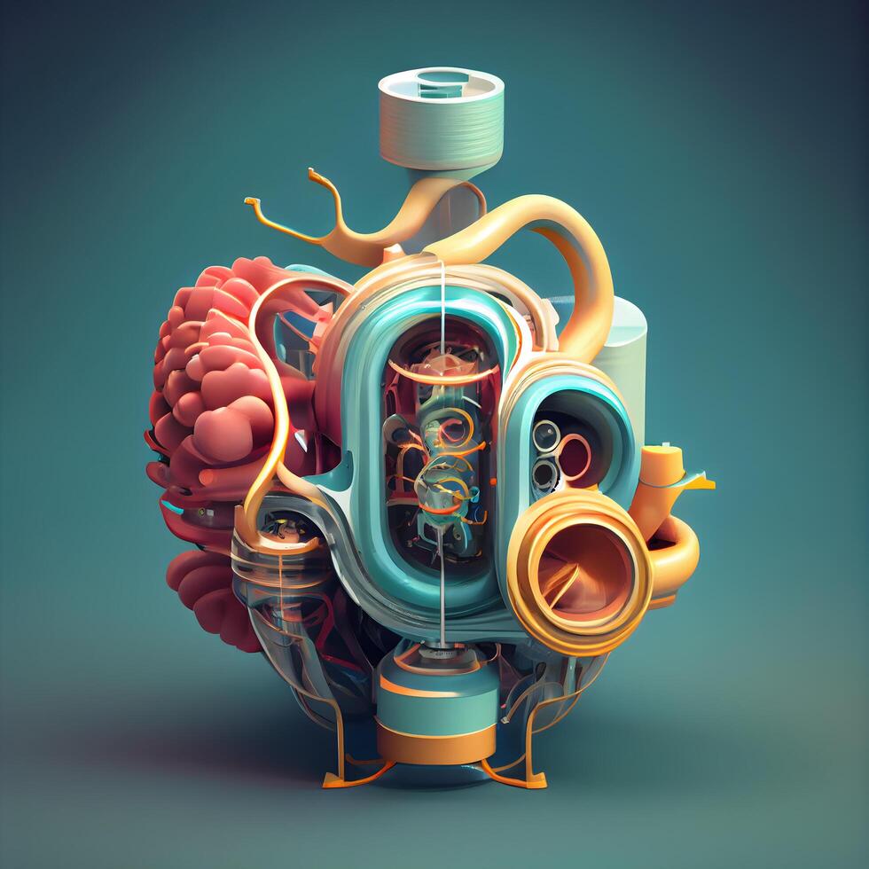 Human digestive system. 3d illustration. Isolated on blue background., Image photo