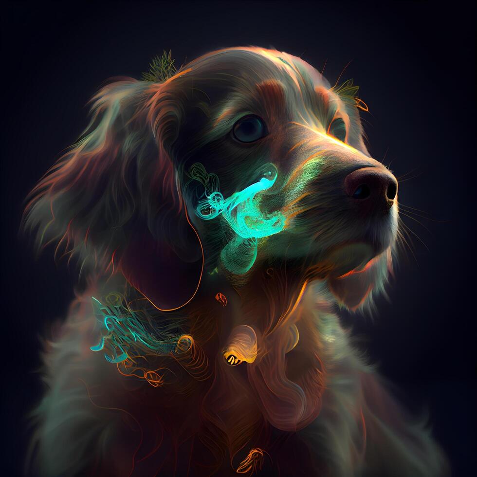 Digital Illustration of a Cocker Spaniel Dog with Colorful Light, Image photo