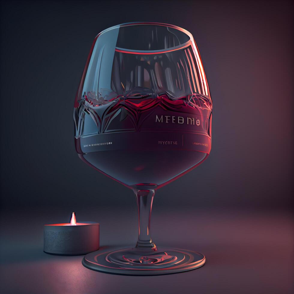 rojo vino vaso y vela en un oscuro antecedentes. 3d representación, ai generativo imagen foto