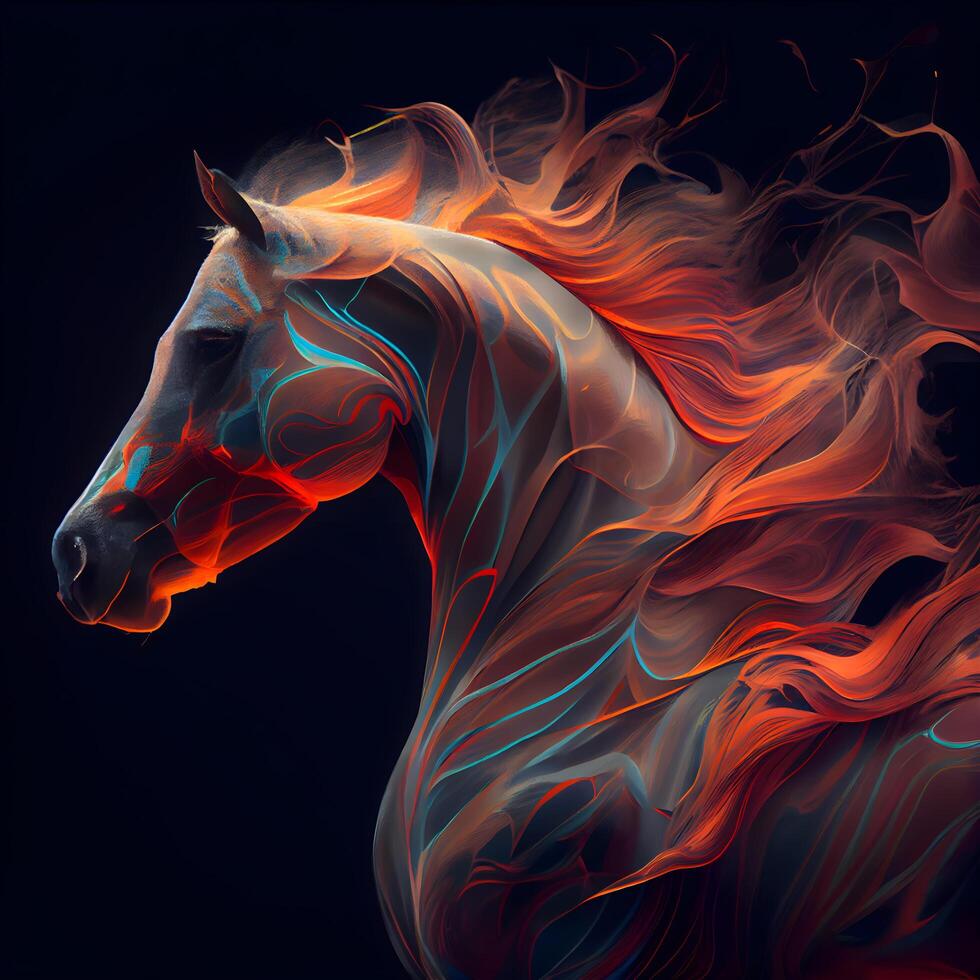 Horse head in red and blue fire, abstract art illustration., Image photo