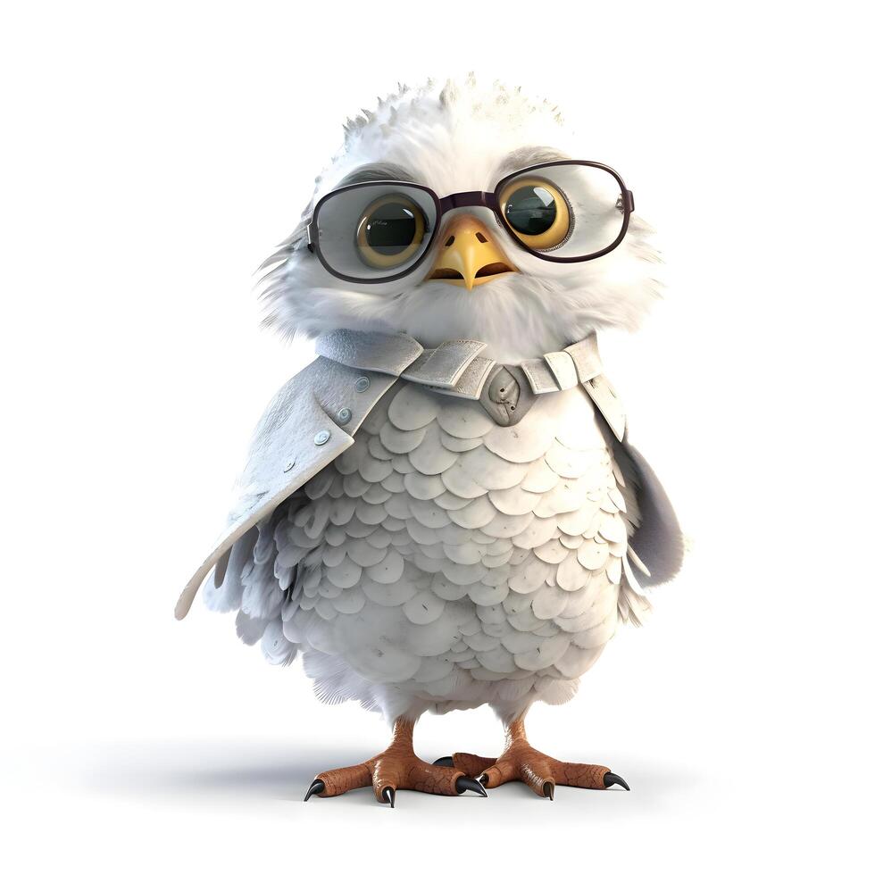 Owl with glasses on a white background. 3D illustration., Image photo