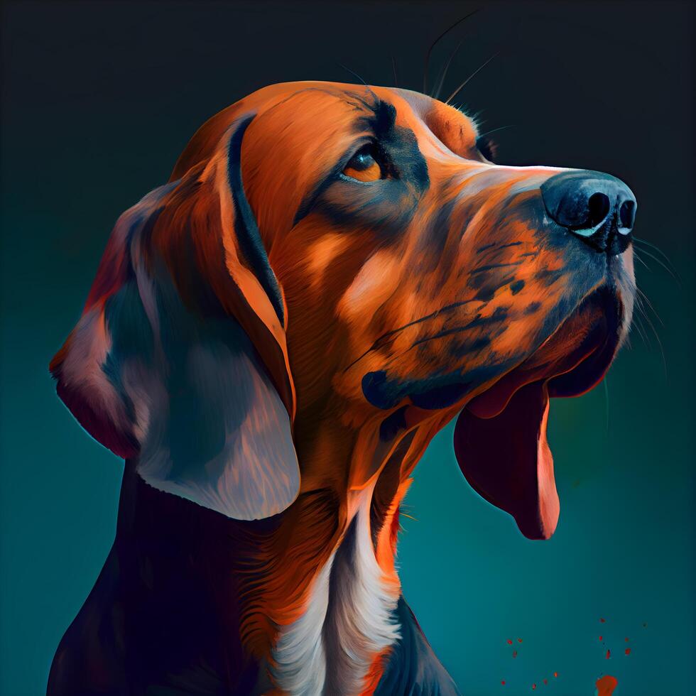 Portrait of a hound dog on a black background. Digital painting., Image photo