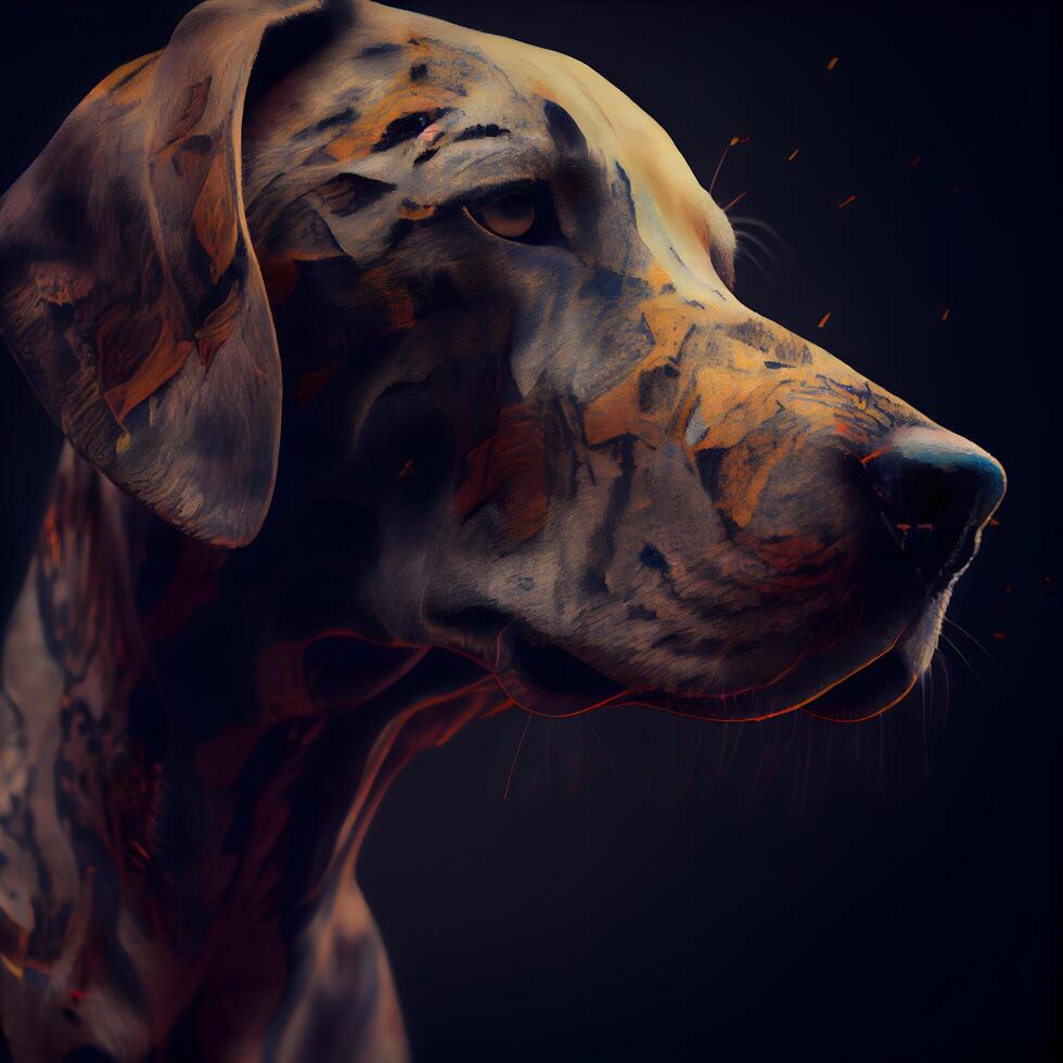 digital ilustración de un genial danés perro con fuego en el rostro, ai generativo imagen foto