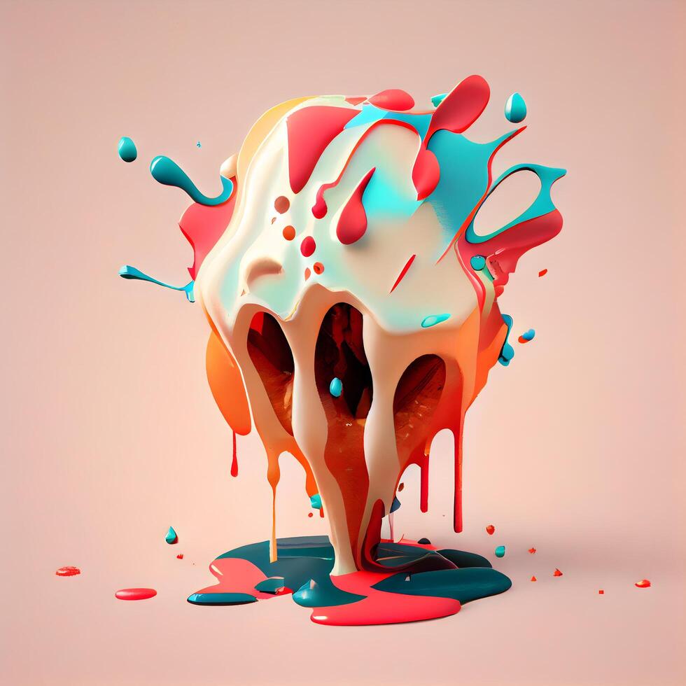 3d render of colorful splashes and drops of paint isolated on pink background, Image photo
