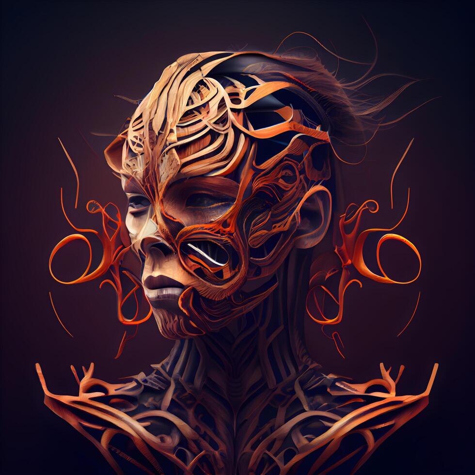 3D rendering of a female robot with a futuristic hairstyle., Image photo