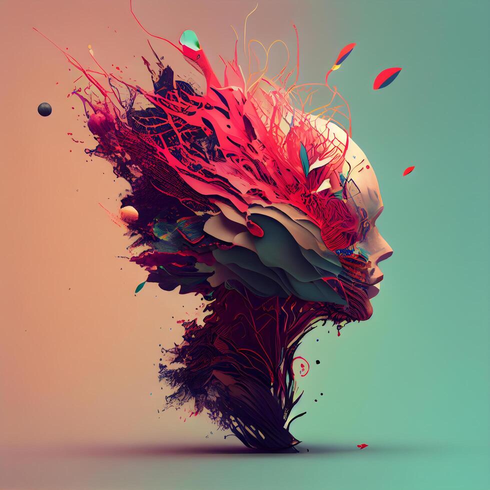 Abstract human head with colorful splash. 3d illustration. Creative concept., Image photo