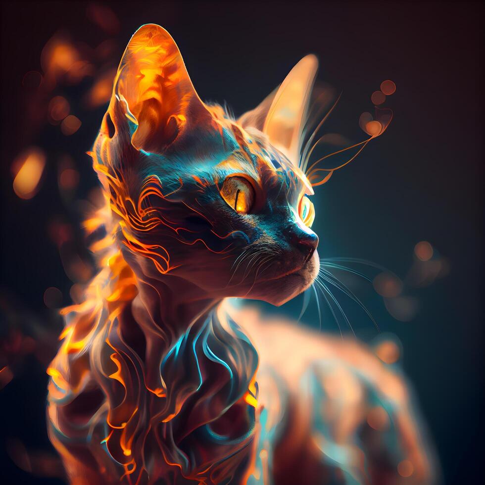 Beautiful red cat with blue eyes on a dark background. 3d rendering, Image photo