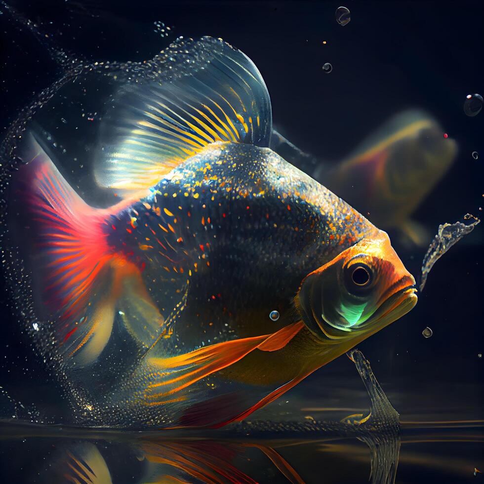 Goldfish in aquarium. Goldfish in water. 3d rendering, Image photo