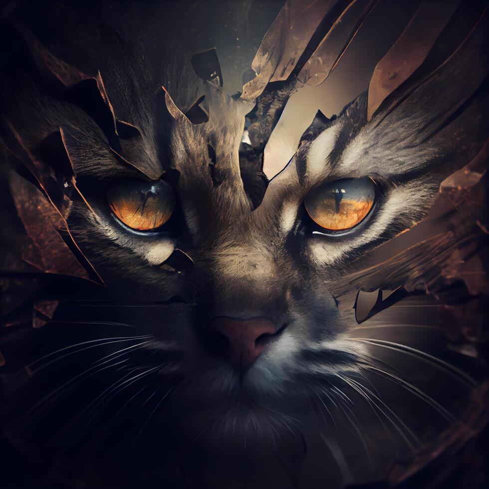 Fantasy portrait of a cat with yellow eyes. 3d rendering, Image photo