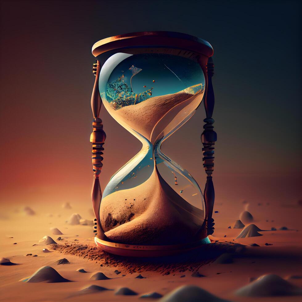 Hourglass with sand. 3D illustration. Time passing concept., Image photo