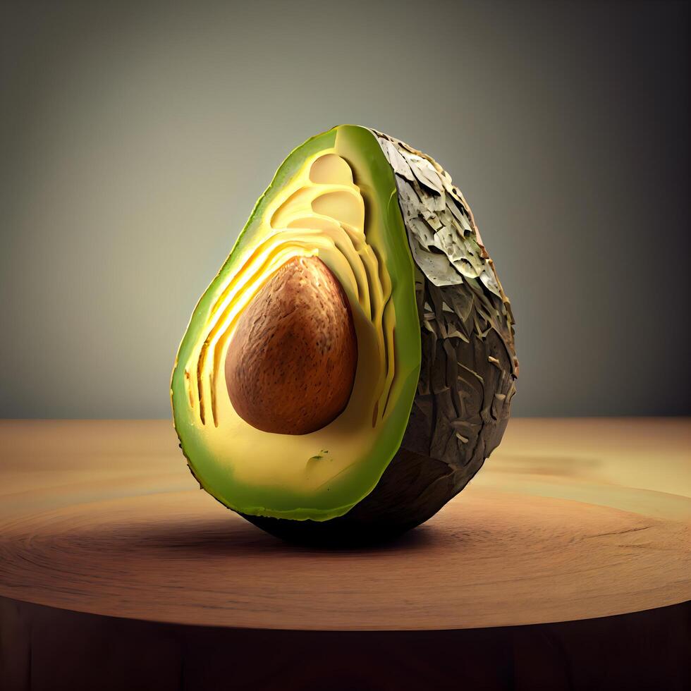 aguacate en un de madera mesa. 3d ilustración. Clásico estilo., ai generativo imagen foto