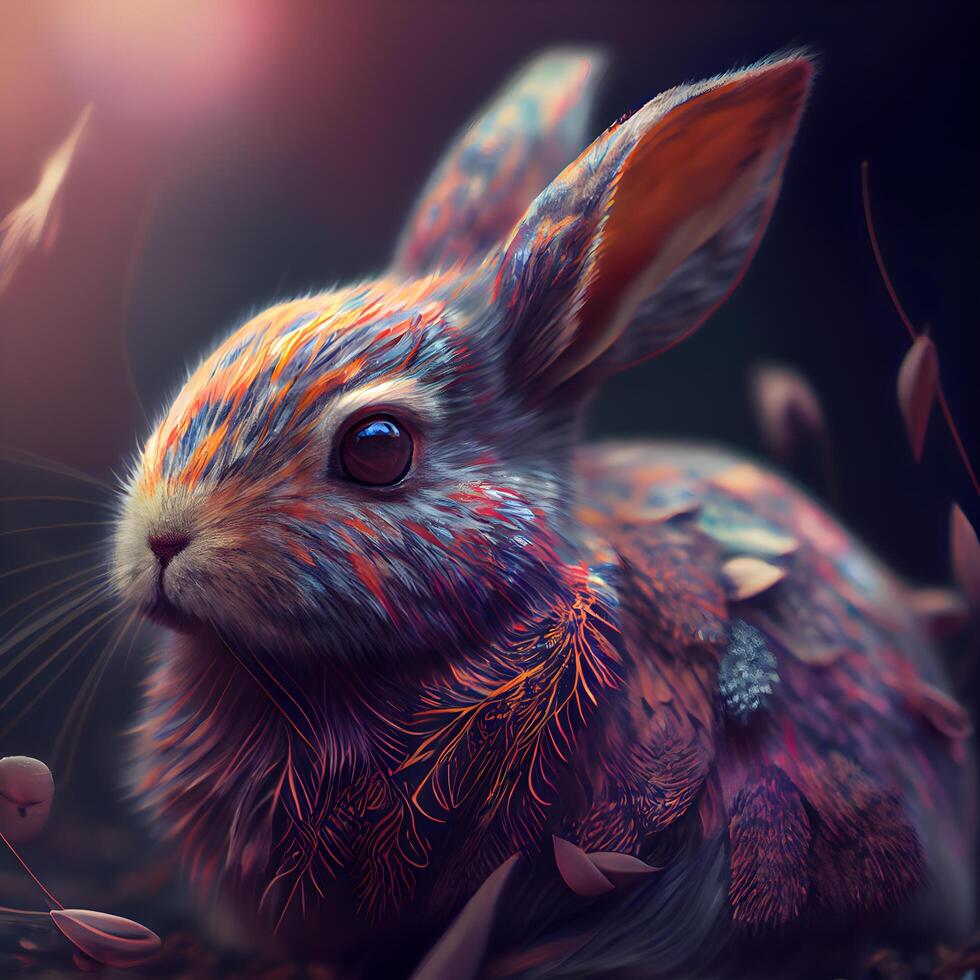 Cute little rabbit in the forest. 3d rendering. Computer digital drawing., Image photo