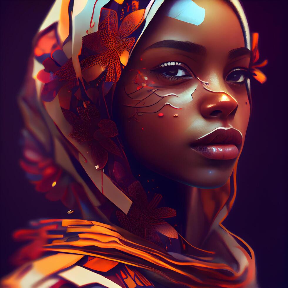 Portrait of a beautiful african american woman with bright make-up., Image photo