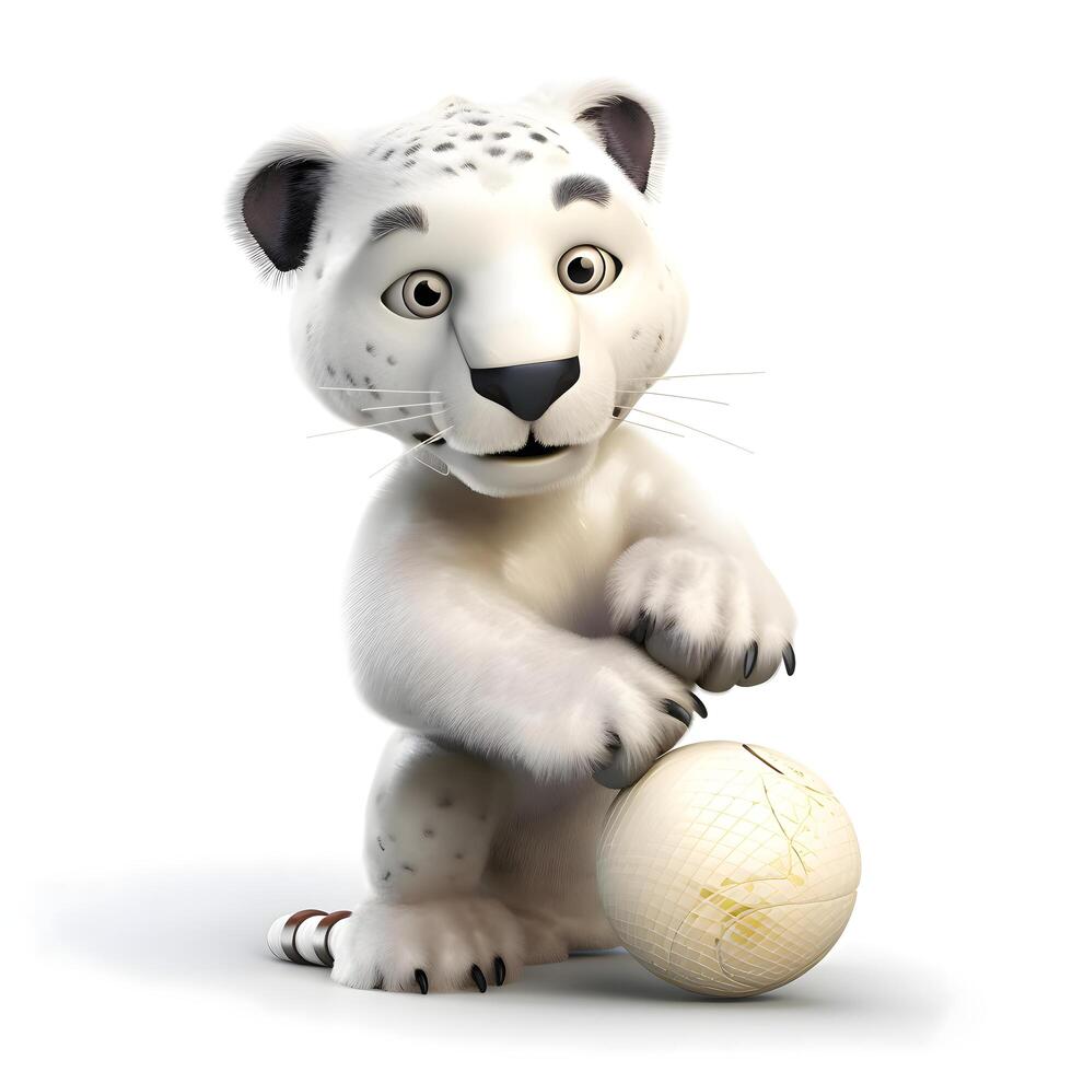 3D rendered illustration of a cute white leopard with a globe, Image photo