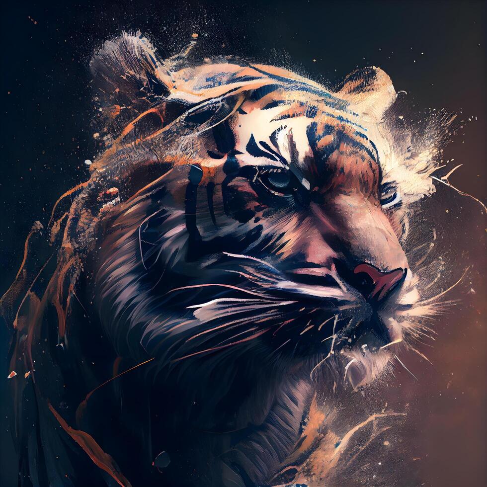 Tigre retrato, digital pintura de un tigre. vistoso fondo., ai generativo imagen foto
