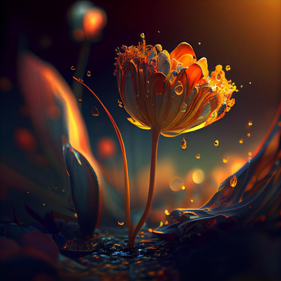 3d illustration of a flower with water drops on the petals, Image photo
