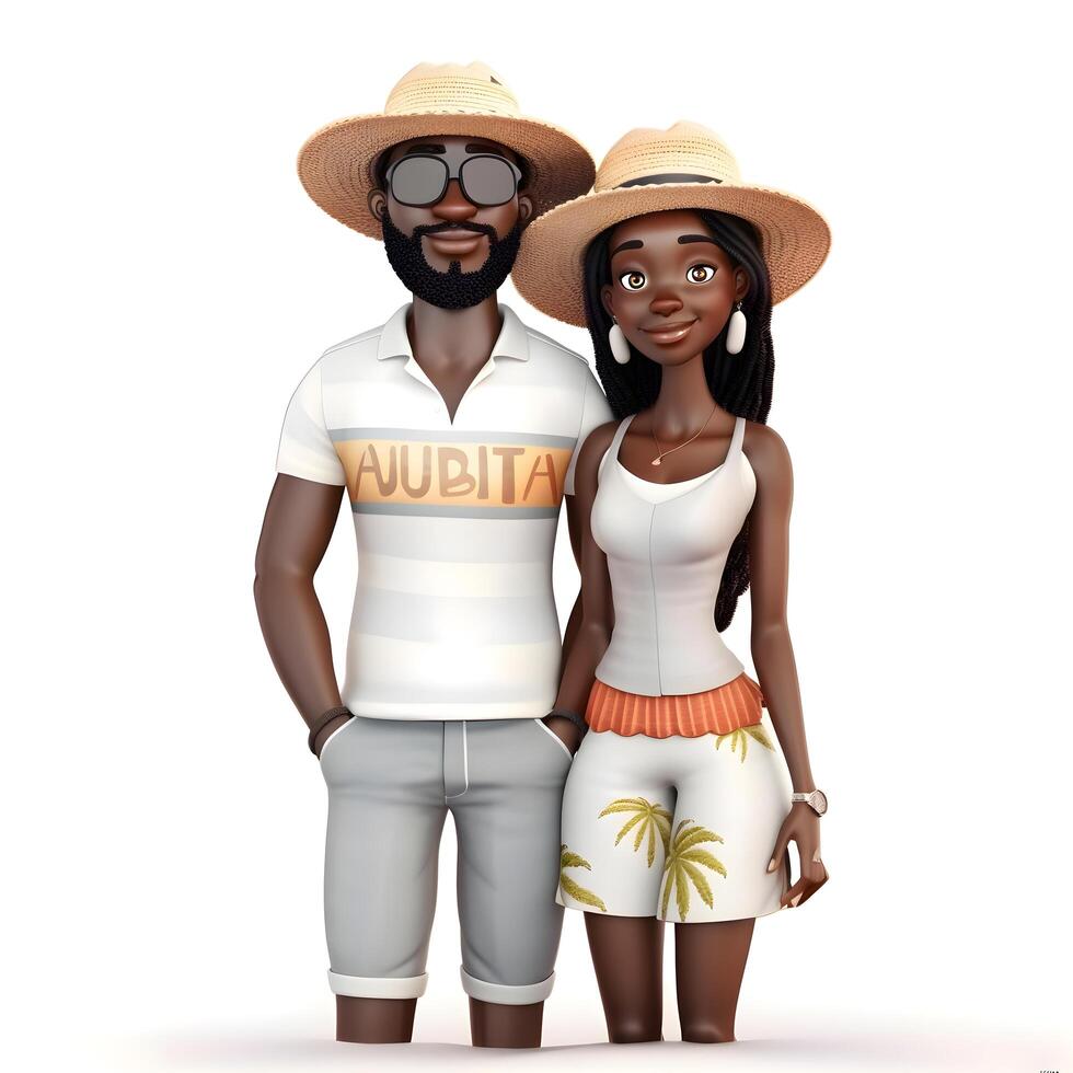 3d Render of Little African American girl and boy with travel bag, Image photo