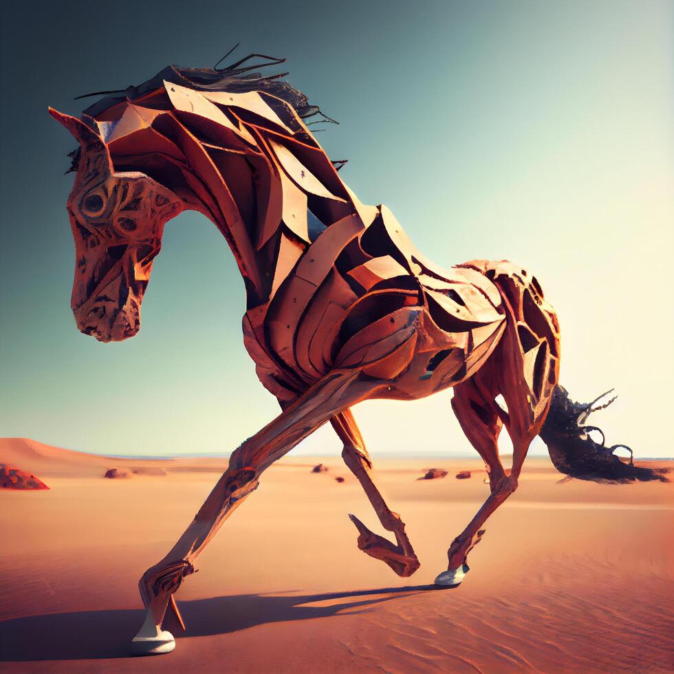 Horse in the desert. 3d rendering. Computer digital drawing., Image photo