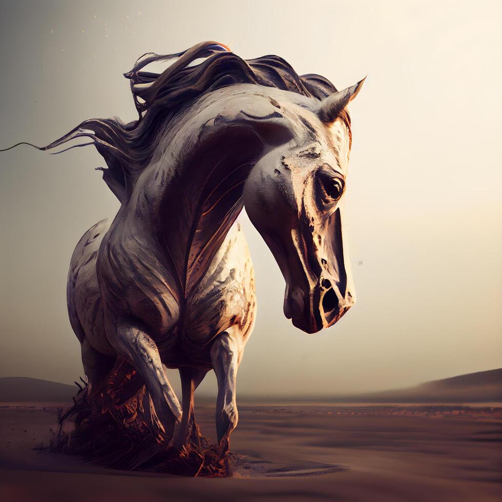 Horse in the desert. 3d rendering, 3d illustration., Image photo