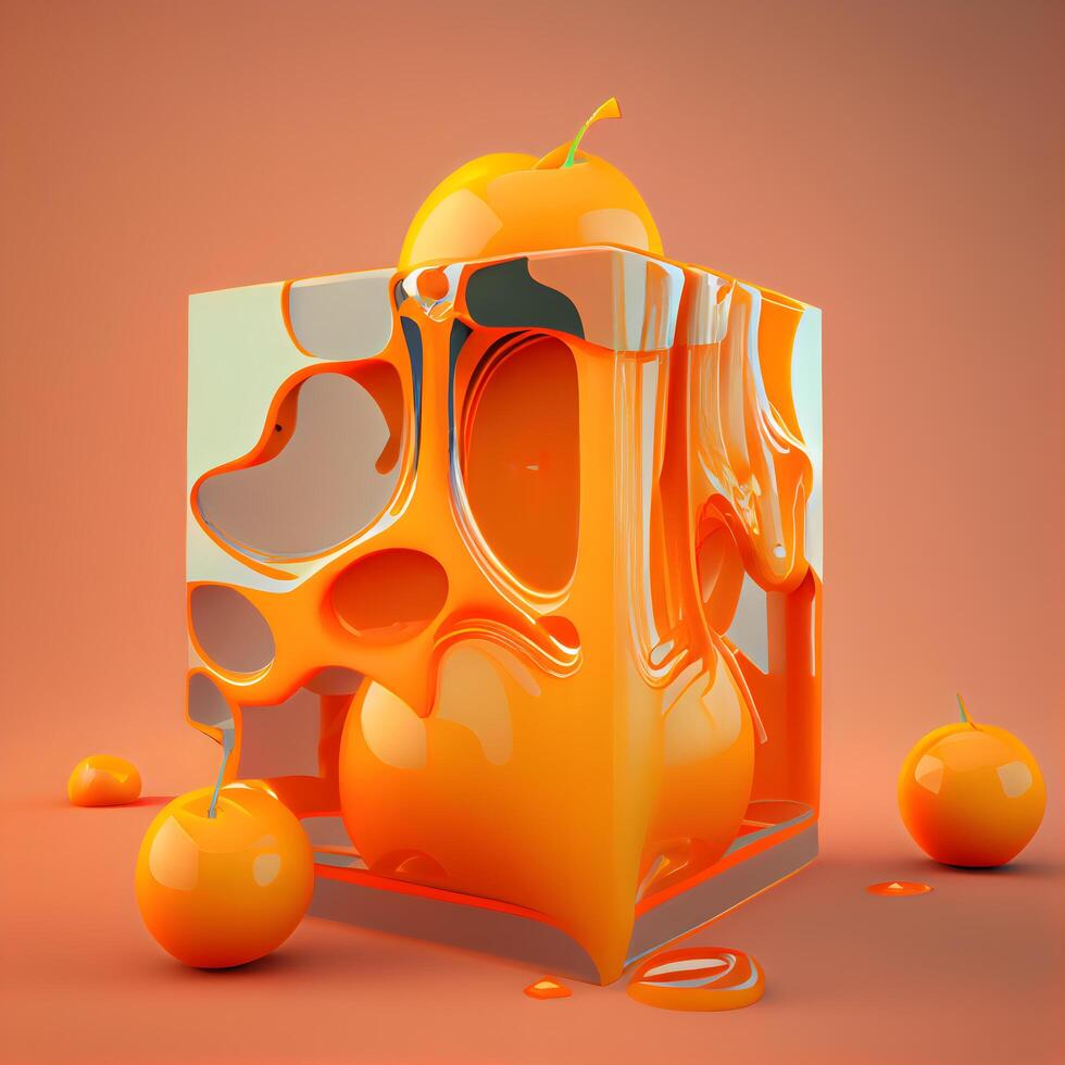 3d rendering of an orange robot on a gray background with shadow, Image photo