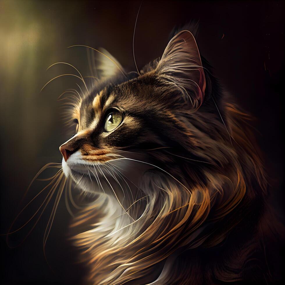 Portrait of a beautiful Maine Coon cat. Digital painting., Image photo