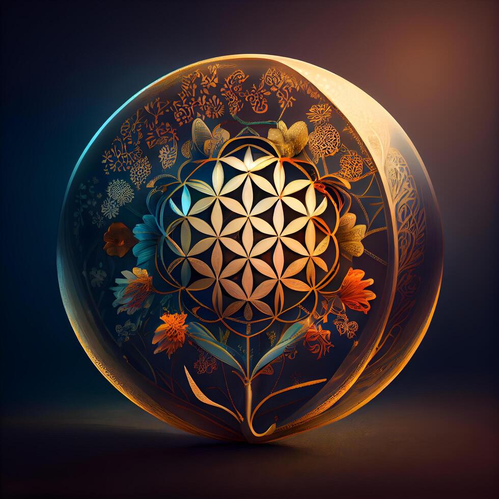 Abstract floral pattern inside a glass ball. 3d render illustration., Image photo