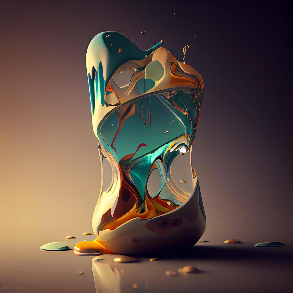 3d ilustración de un vistoso resumen líquido chapoteo. aislado en negro fondo., ai generativo imagen foto