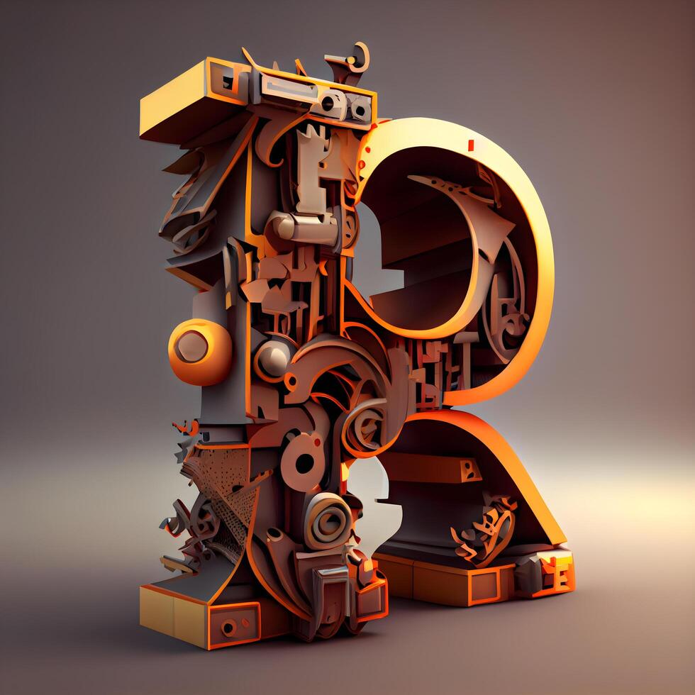 Mechanical alphabet made from gears and cogwheels. Letter B, Image photo