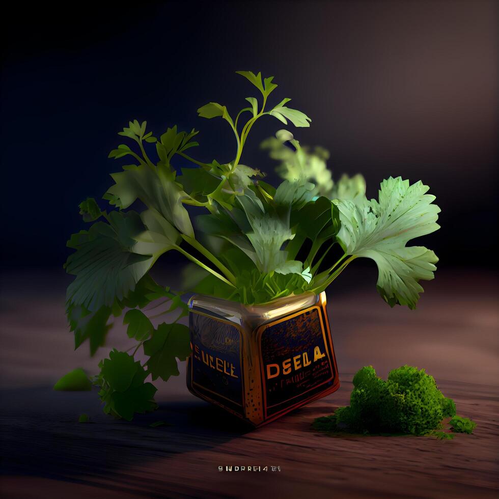 Herbs and spices on a dark background. 3d illustration., Image photo