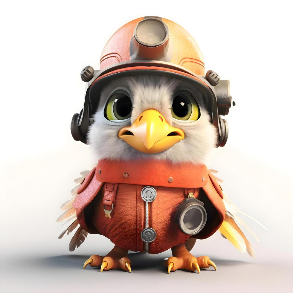 Cute owl with a helmet on a white background. 3d illustration, Image photo