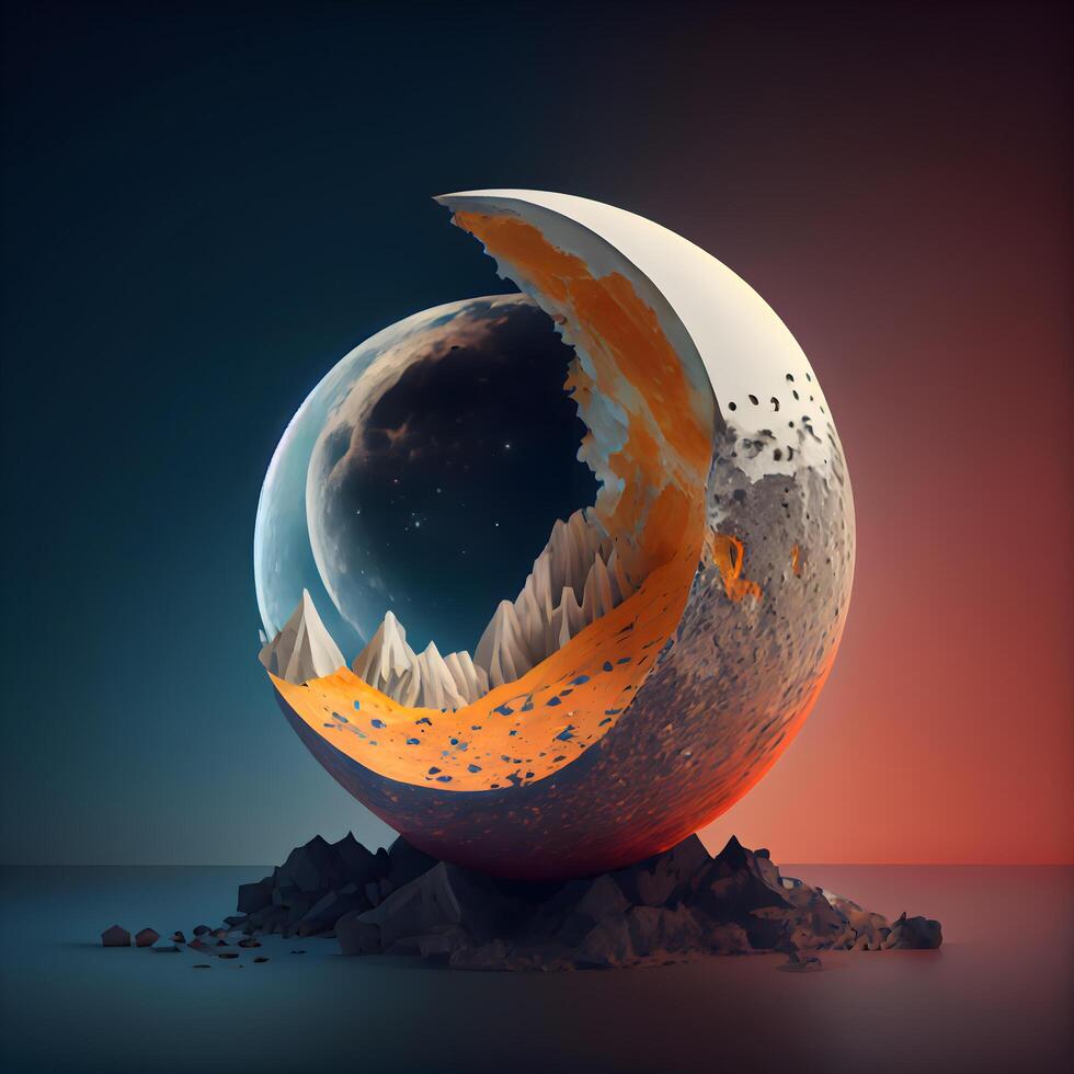 Fantasy planet in the night sky. 3d render illustration., Image photo