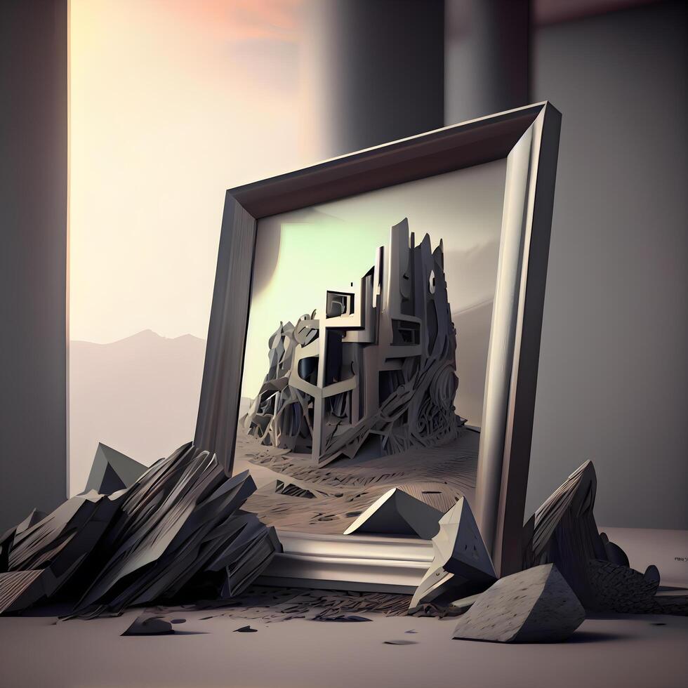 3d illustration of an abstract landscape with a hole in the ground, Image photo