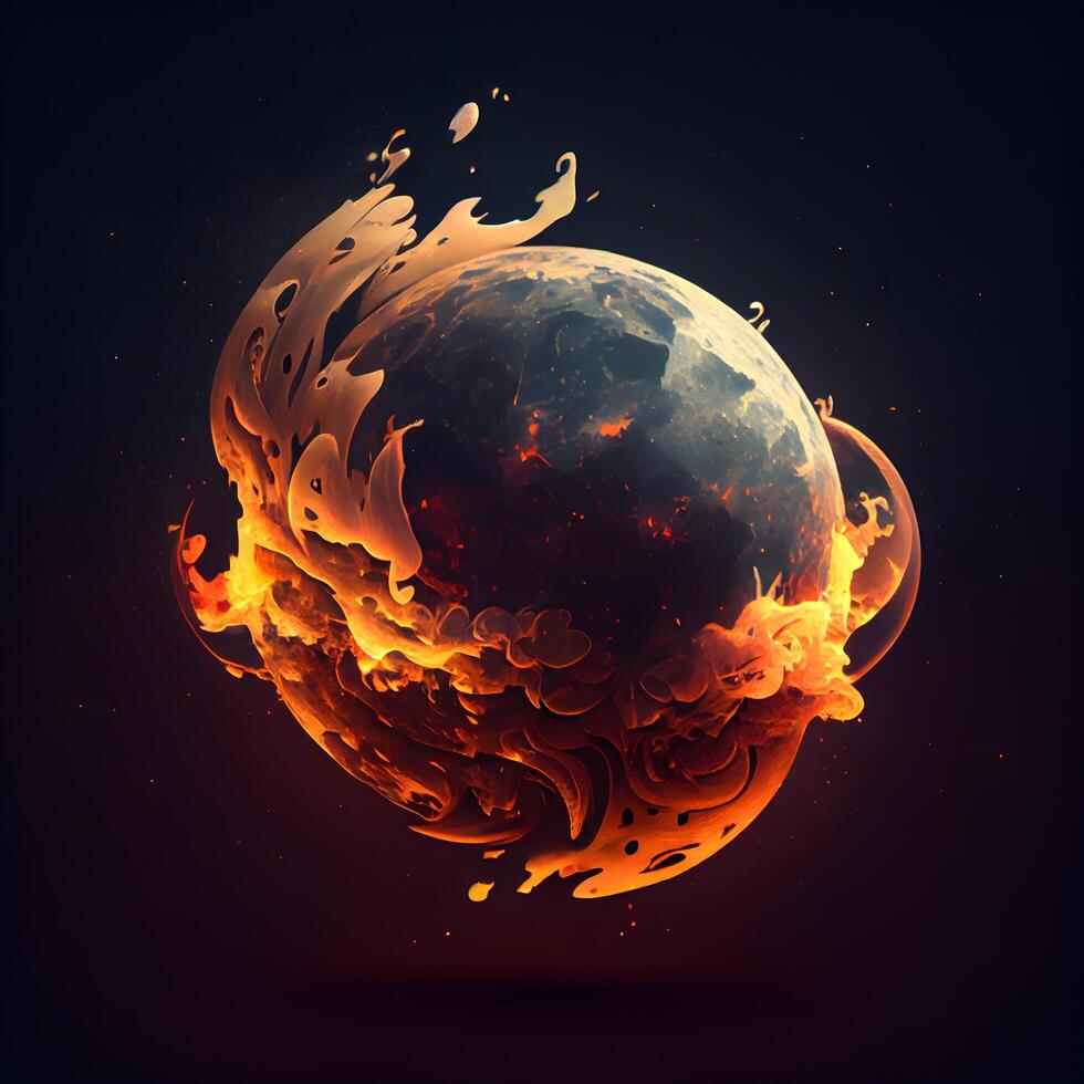 Burning planet on dark background. illustration. Eps 10., Image photo