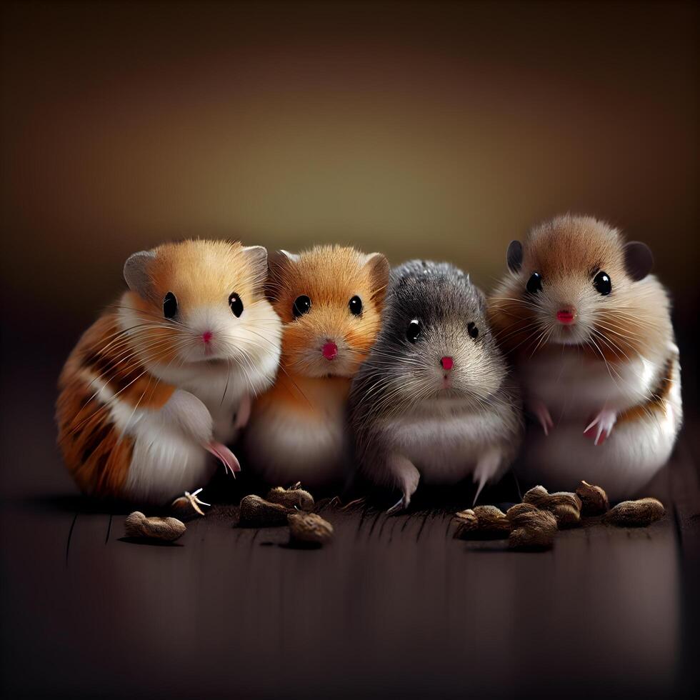 Hamster family on a dark background. 3d render illustration., Image photo
