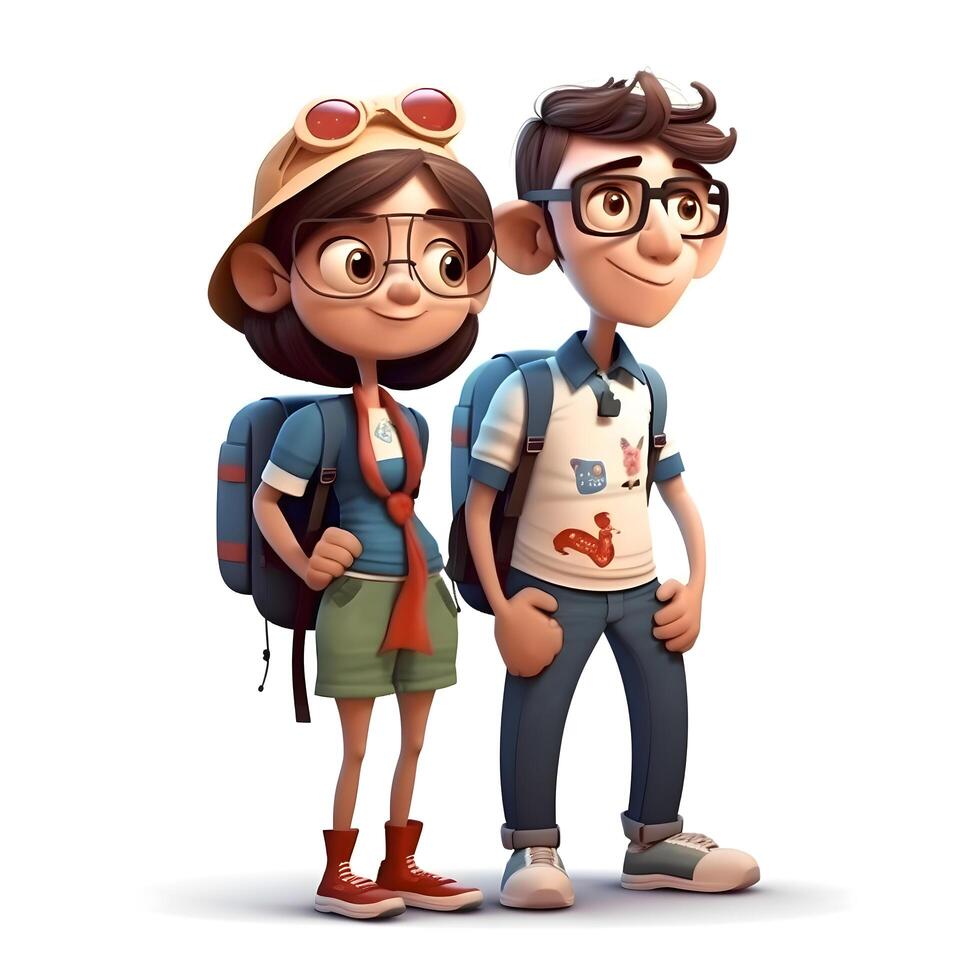 3d ilustración de un joven Pareja con equipaje aislado en blanco fondo, ai generativo imagen foto