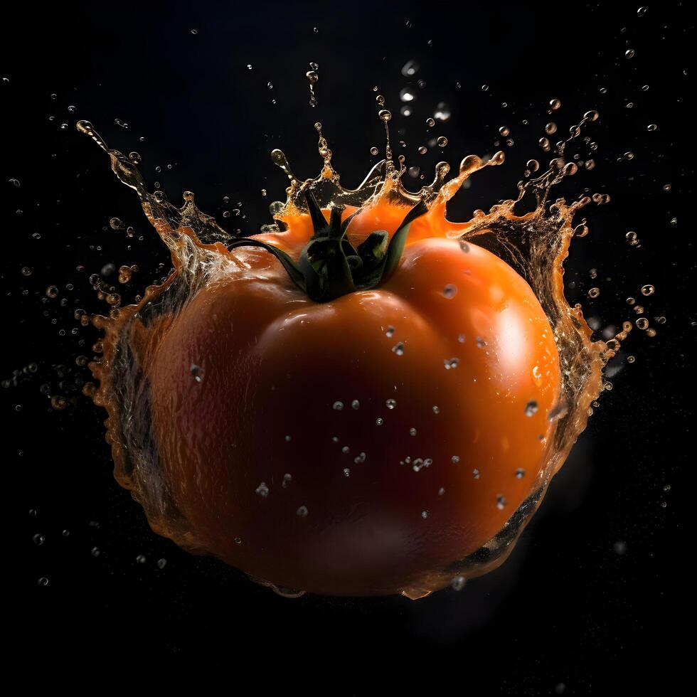 Fresh vegetables splashing into water on a dark background. Healthy food concept., Image photo