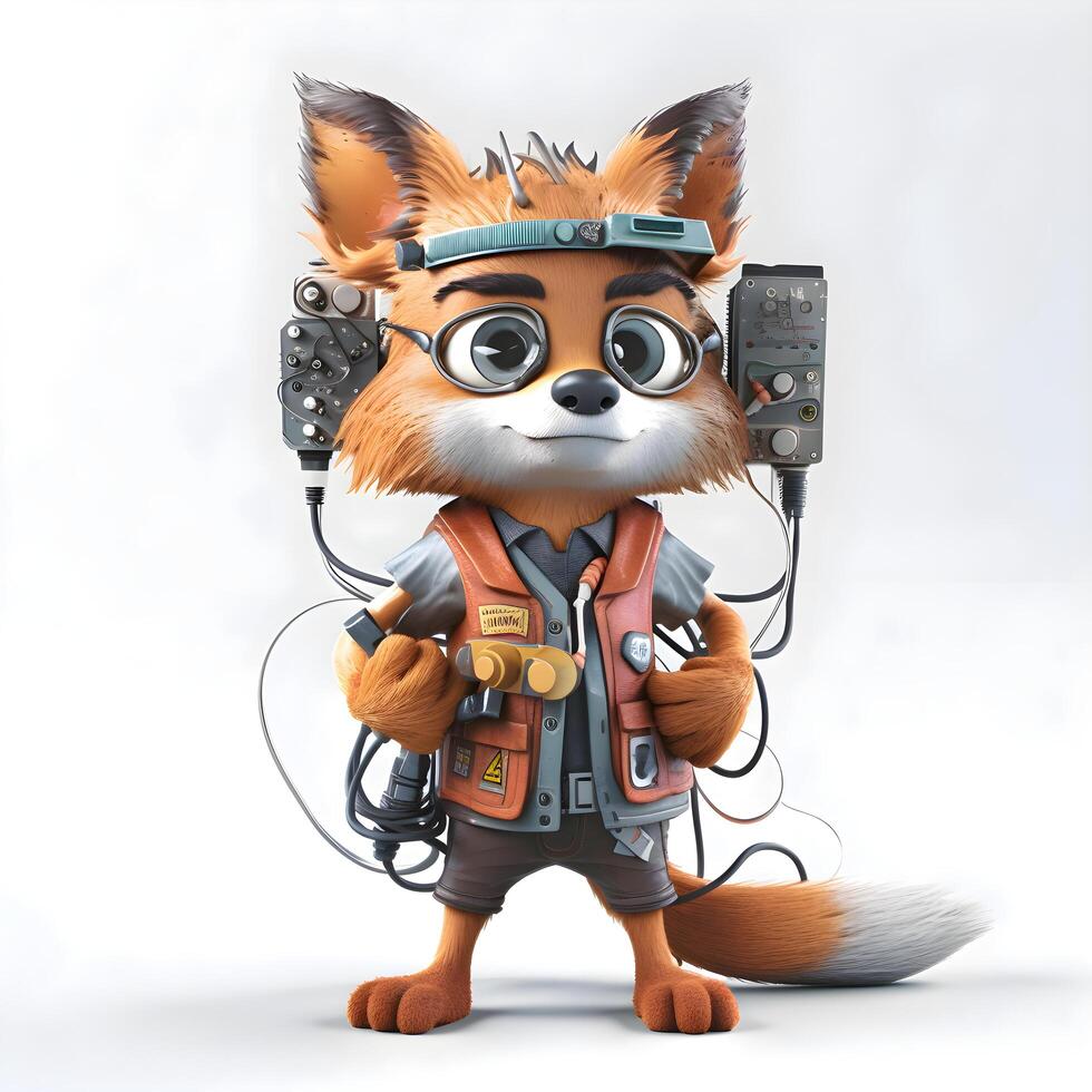 3D Render of a Cute Fox with a Battery Charger, Image photo