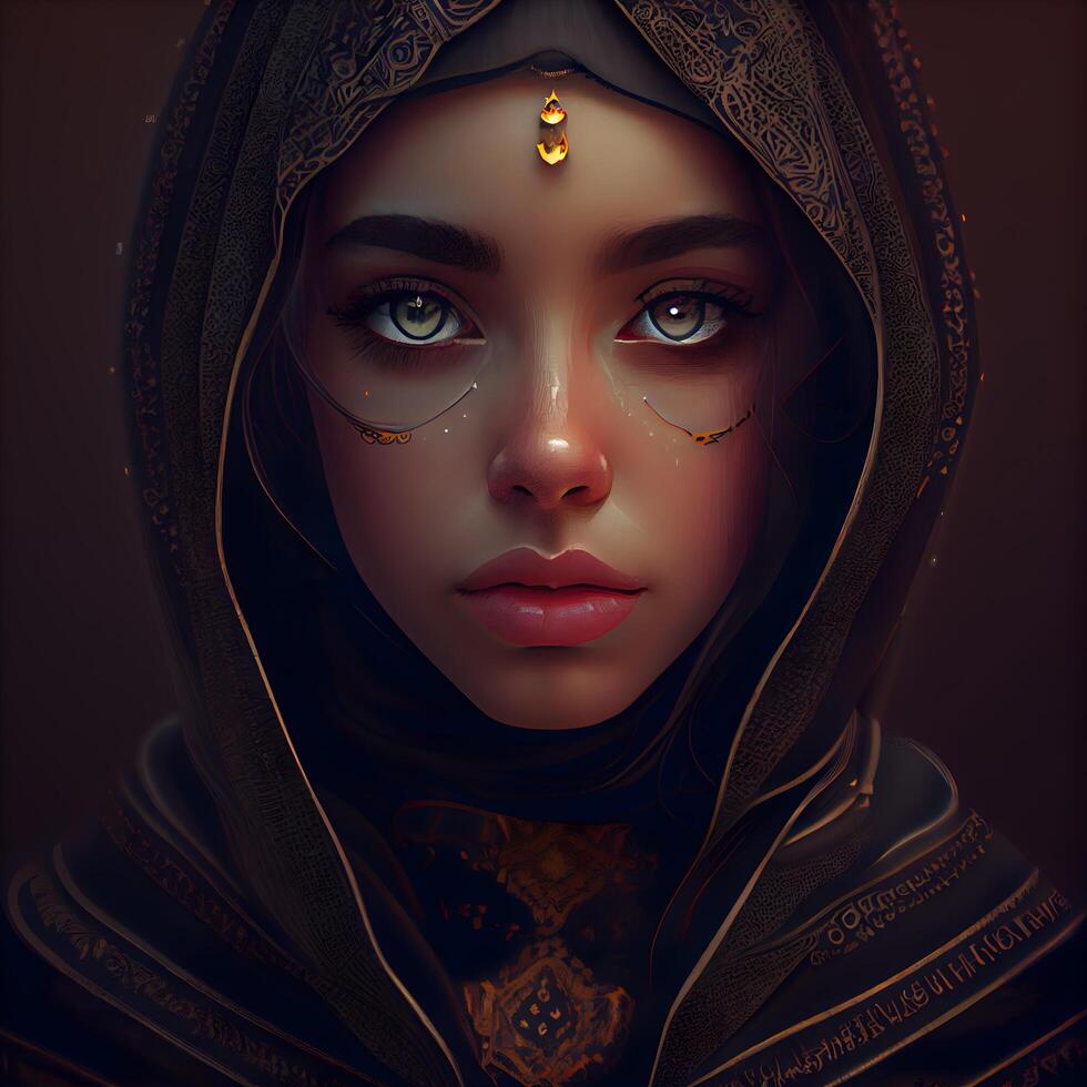 Portrait of a beautiful arabian woman with oriental makeup., Image photo