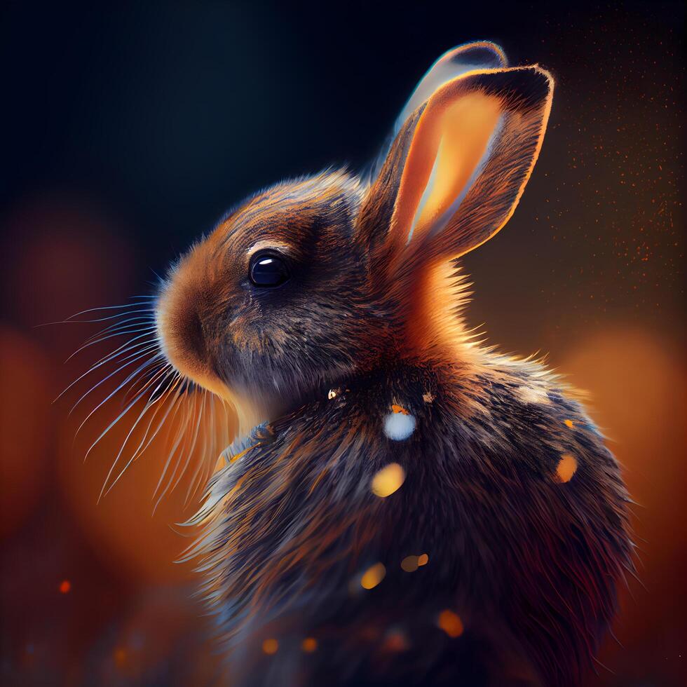 Rabbit on a dark background. Easter concept. 3d rendering, Image photo