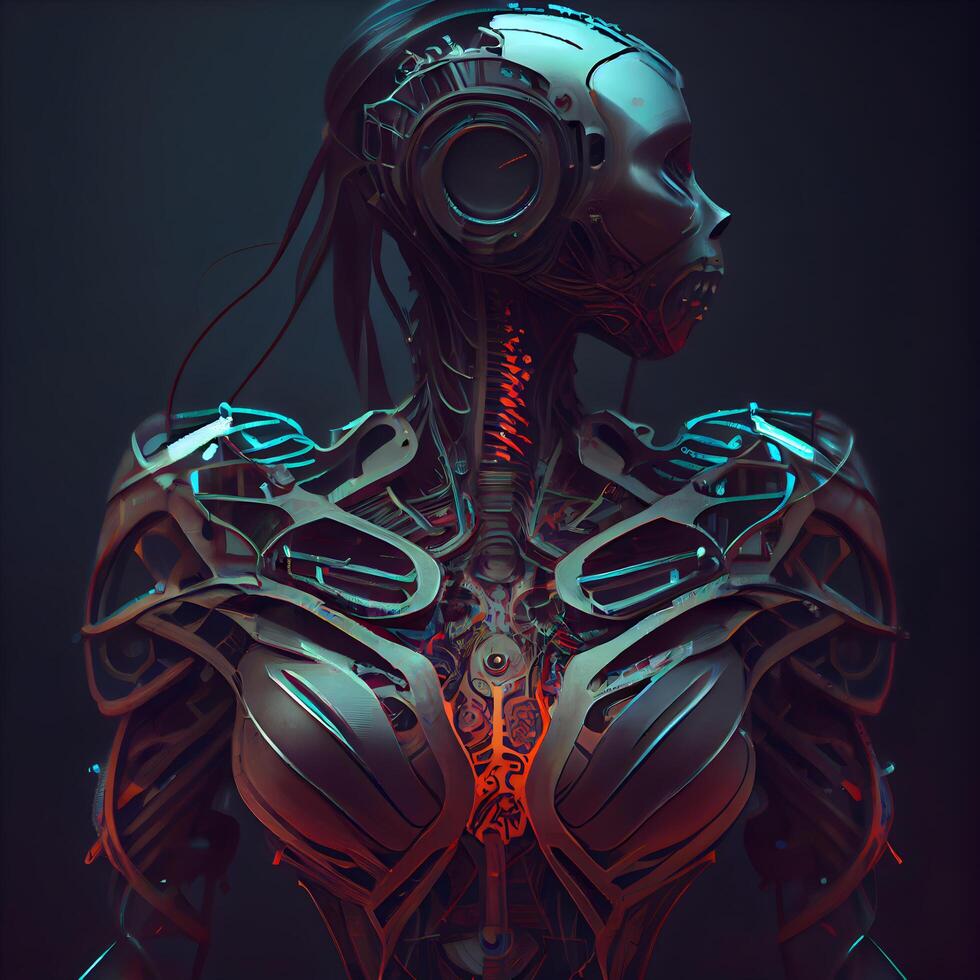 Cyborg. 3D rendering of a cyborg woman isolated on black background., Image photo