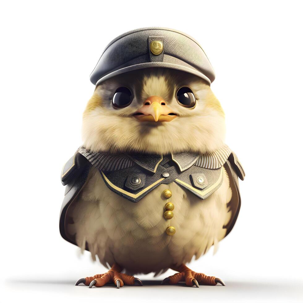 Cute little chicken dressed as a police officer isolated on white background, Image photo