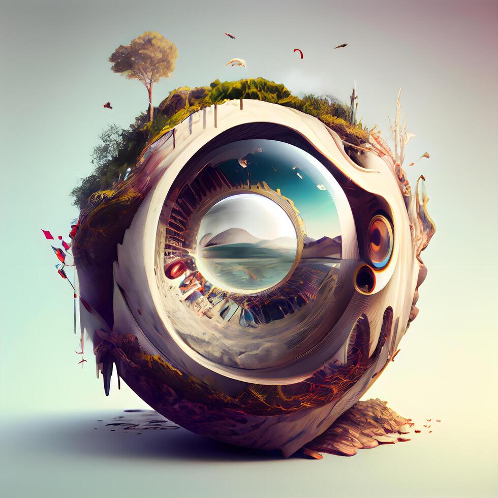 Planet in the form of an eye. Conceptual image. 3D rendering, Image photo