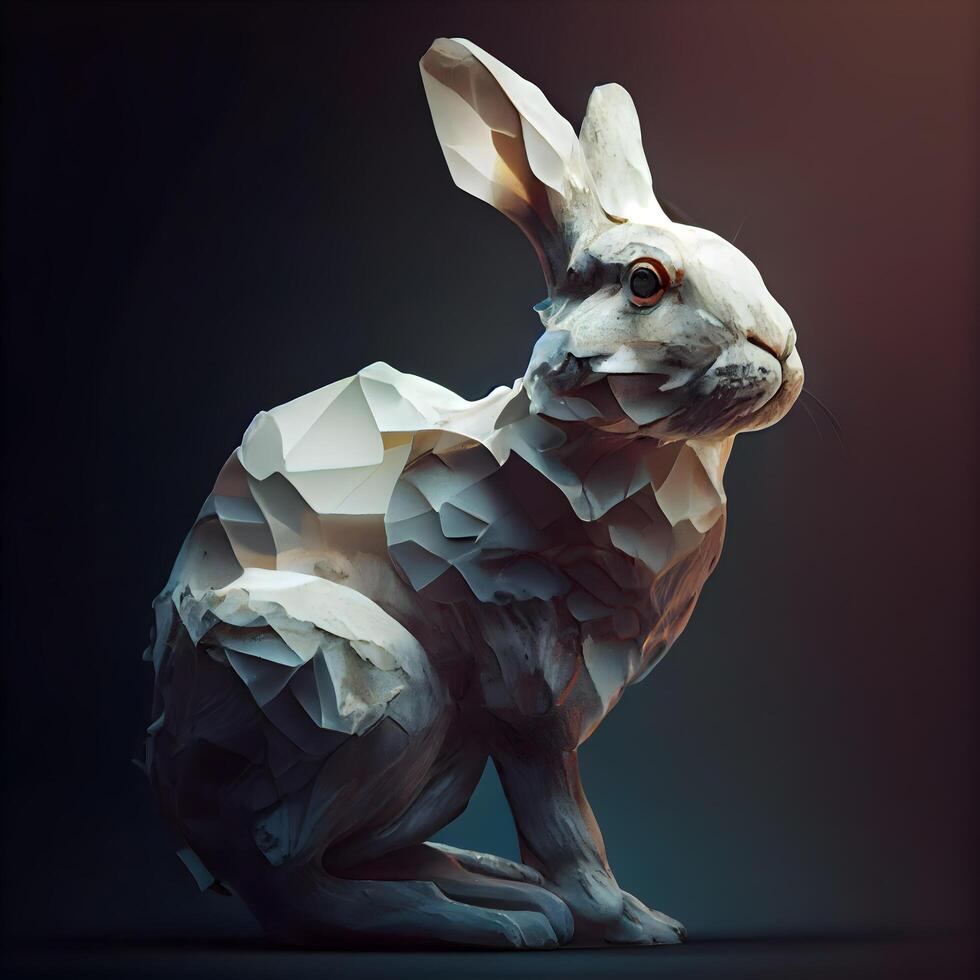 Polygonal rabbit on a dark background. 3d rendering., Image photo