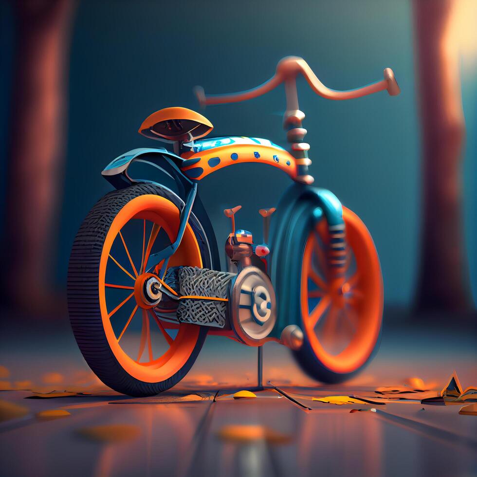 3d illustration of a tricycle in the forest. 3d rendering, Image photo