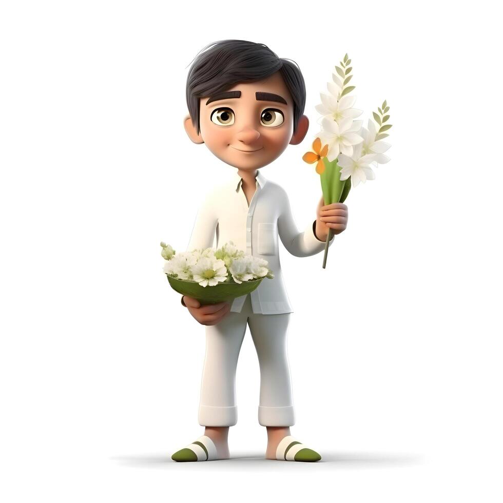 3D Render of a Little Boy with Brown Hair and Brown Shirt, Image photo