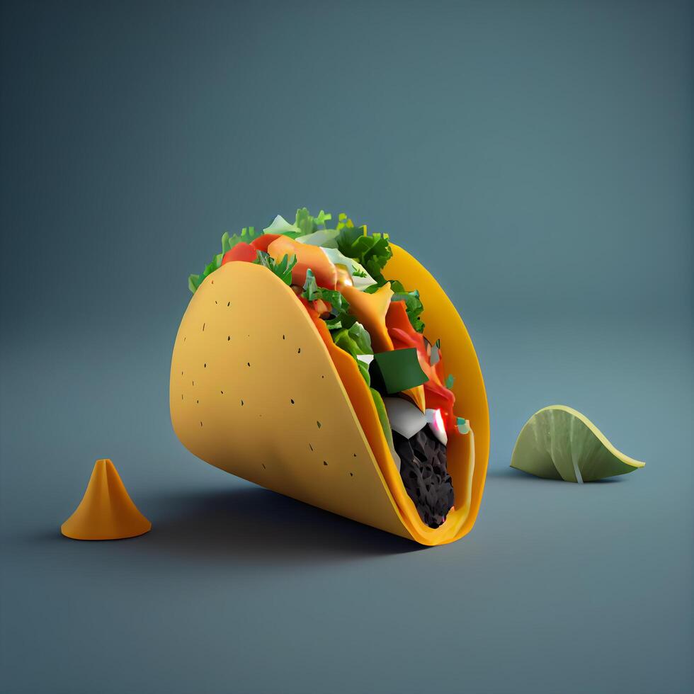Tacos with vegetables and cheese on a dark background. 3d illustration, Image photo